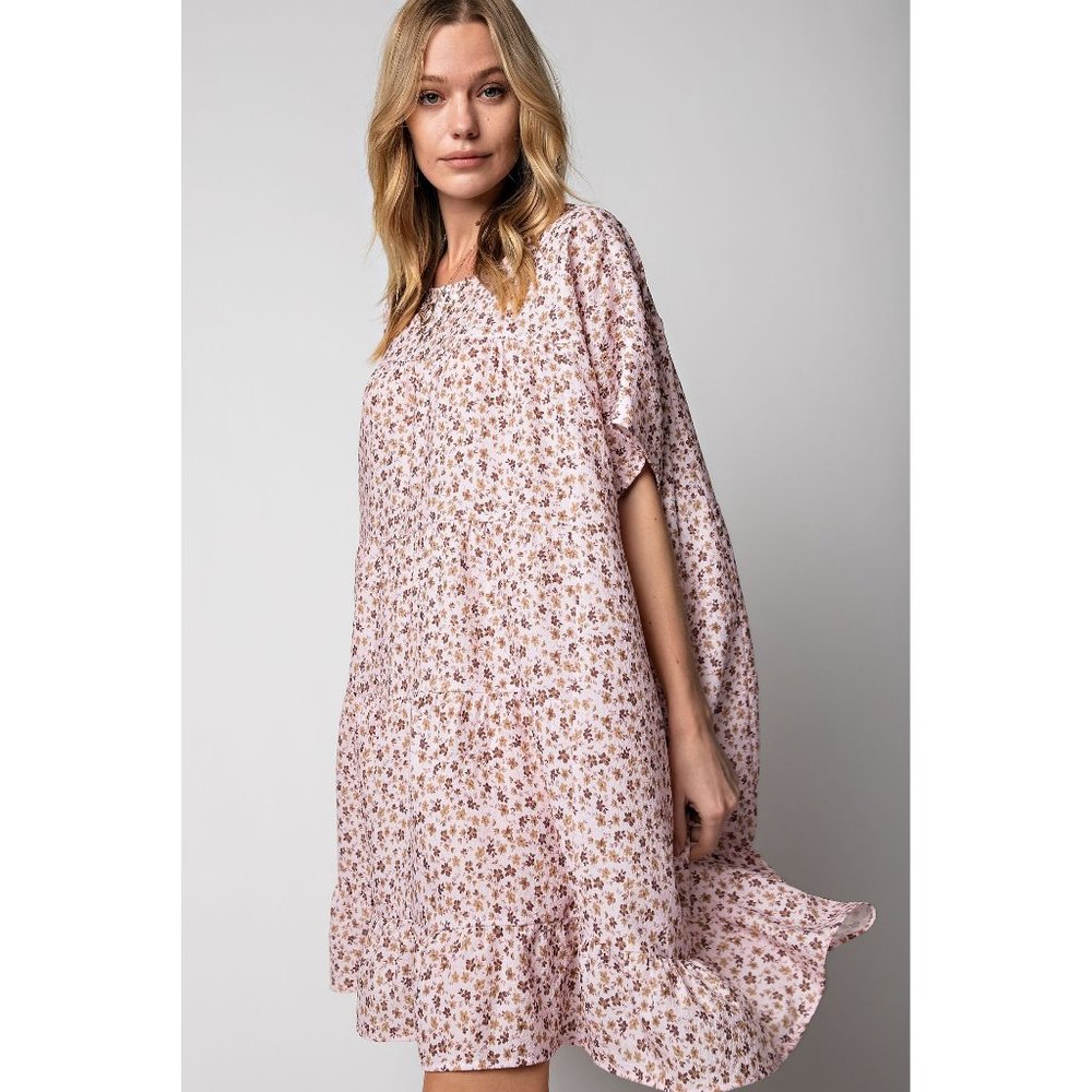 Easel Plus Blush Brown Poly Crepe Oversized Tiereed Dress - Picture 3 of 5